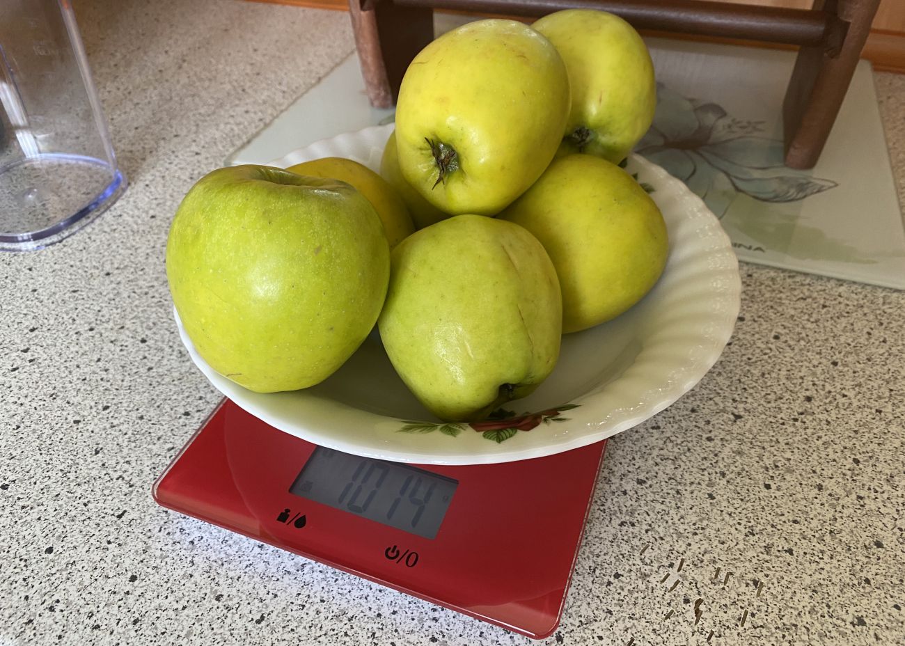Kuvings REVO830 waga jabłek przed testem wyciskania